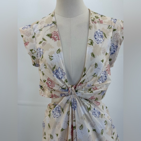 Sofía The Label Floral Cut-Out Maxi Cream Pastel Print Deep V Boho Summer Dress - Picture 7 of 16